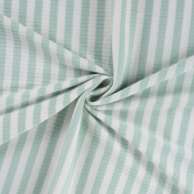 Tissu Jersey Coton Côtelé rayé Vert menthe