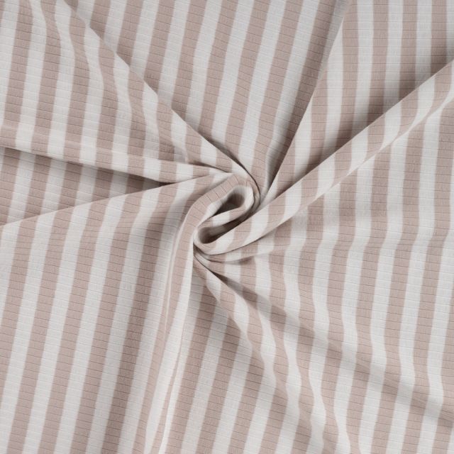 Tissu Jersey Coton Côtelé rayé Beige
