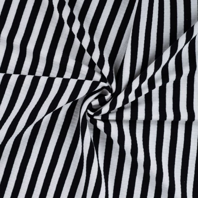 Tissu Jersey Coton Côtelé rayé Noir
