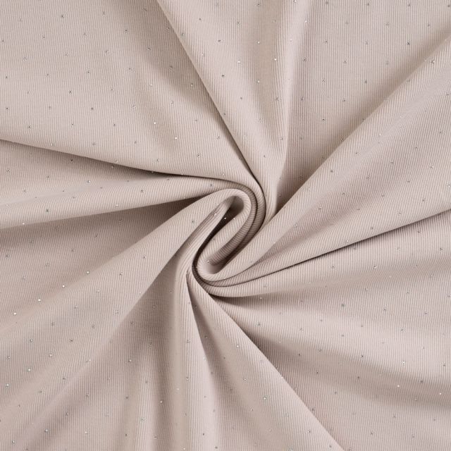 Tissu Jersey Coton Bord côte Strass sur fond Beige
