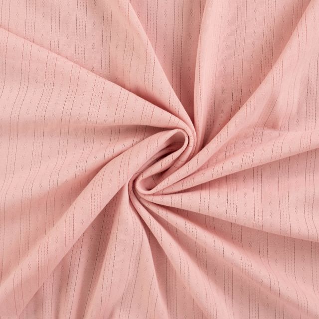 Tissu Jersey Coton ajouré uni Lio Rose poudré