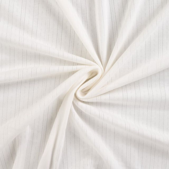 Tissu Jersey Coton ajouré uni Lio Blanc cassé