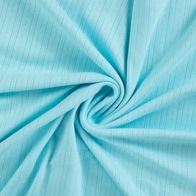 Tissu Jersey Coton ajouré uni Lio Bleu turquoise