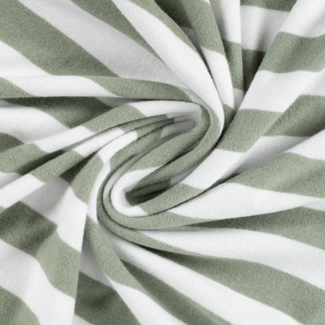 Tissu Jersey Velours Eponge rayé Vert