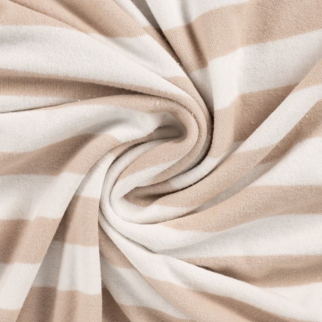 Tissu Jersey Velours Eponge rayé Beige