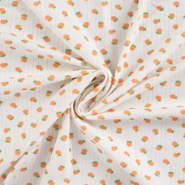 Tissu Jersey Coton ajouré Oranges sur fond Blanc