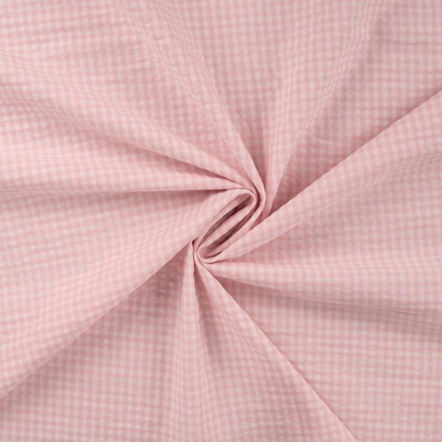 Tissu Seersucker Carreaux Vichy Rose
