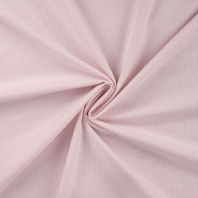 Tissu Seersucker Rayé Vichy Rose