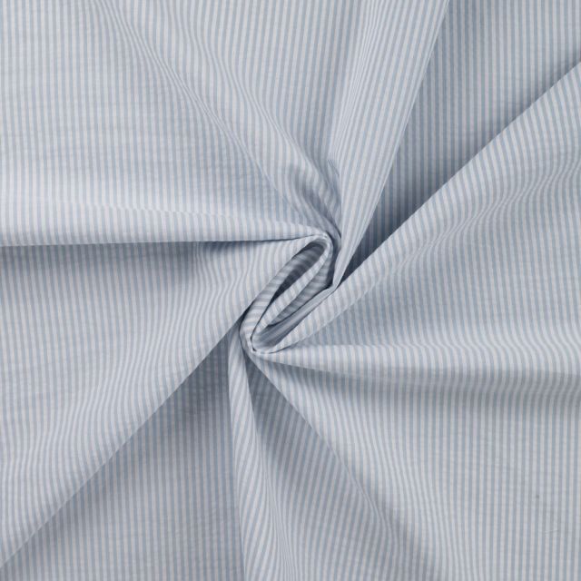 Tissu Seersucker Rayé Vichy Bleu
