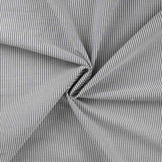 Tissu Coton Seersucker Clara fines rayures Blanc sur fond Bleu marine