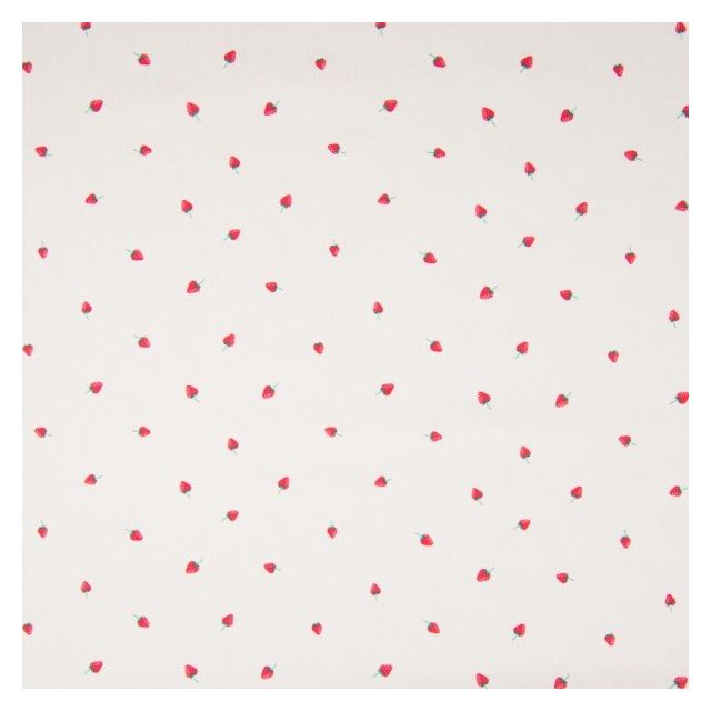 Tissu Coton imprimé Fraises Rouges sur fond Blanc - Par 10 cm