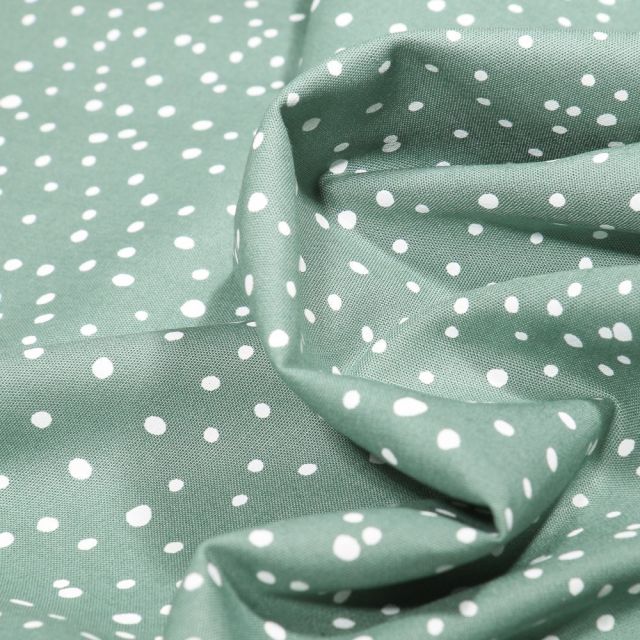 Tissu Coton imprimé Petits pois irréguliers sur fond Vert d'eau - Par 10 cm