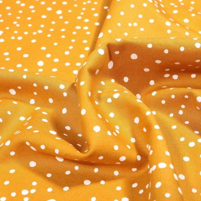 Tissu Coton imprimé Petits pois irréguliers sur fond Ocre - Par 10 cm