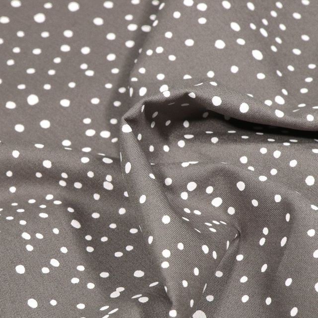 Tissu Coton imprimé Petits pois irréguliers sur fond Gris - Par 10 cm