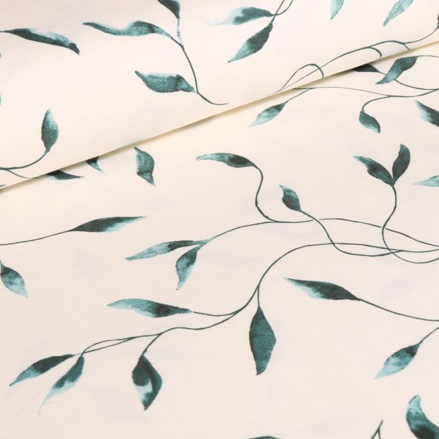Tissu Jersey Coton Lianes sur fond Blanc cassé