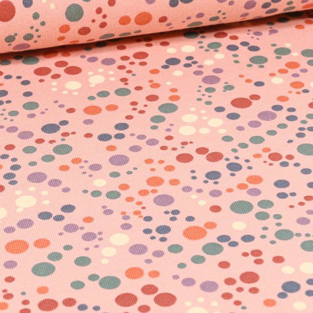 Tissu Jersey Coton Confettis pastel sur fond Rose