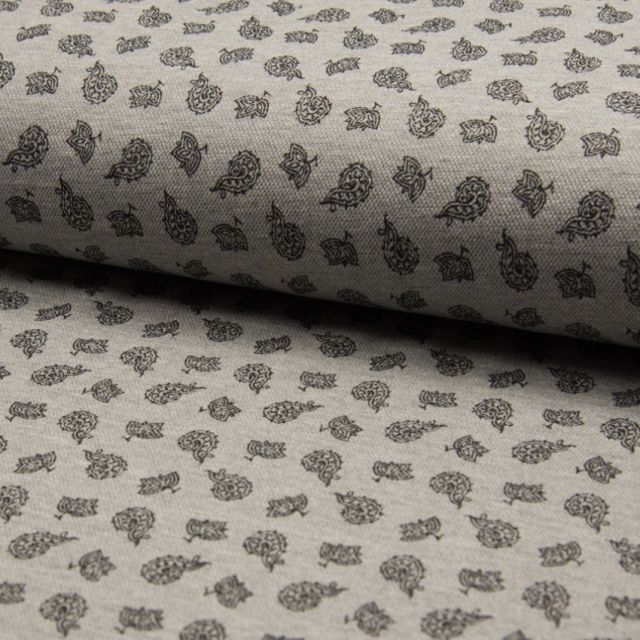 Coupon Tissu Jersey Piqué de coton spécial Polo Kashmir Multicouleurs sur fond Gris clair - Coupon de 50 cm