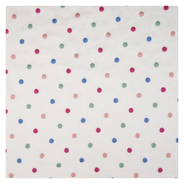 Voile de coton brodé Pois rose vert et bleu sur fond Blanc - Par 10 cm
