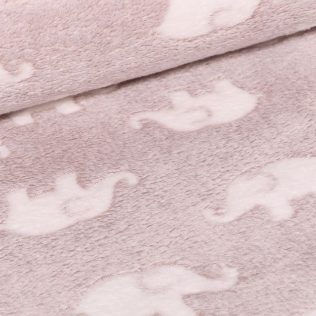 Coupon Tissu Doudou Baby éléphants sur fond Gris clair - Coupon de 10 cm