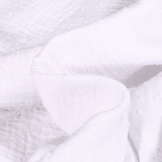 Coupon Tissu Double gaze Plumetis uni Blanc - Coupon de 10 cm