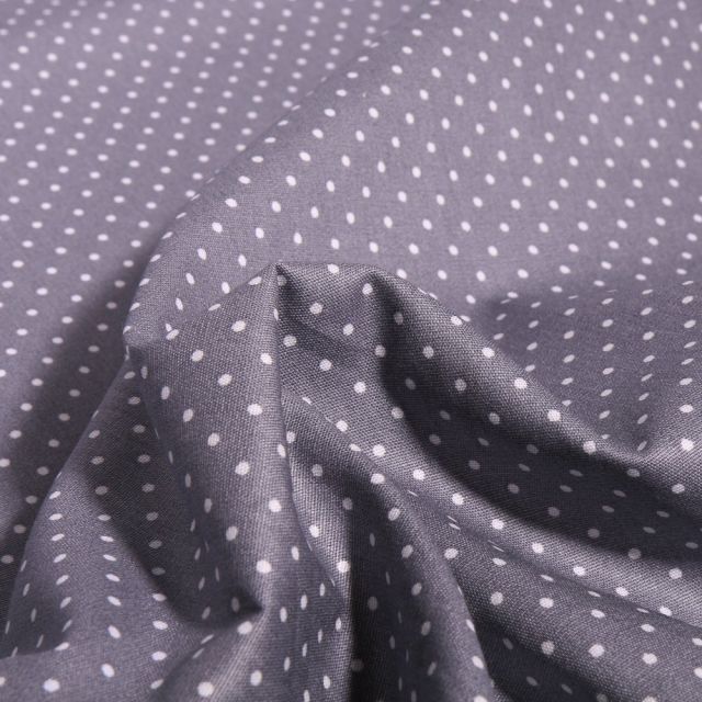 Tissu Coton imprimé Mini pois 2 mm sur fond Gris - Par 10 cm