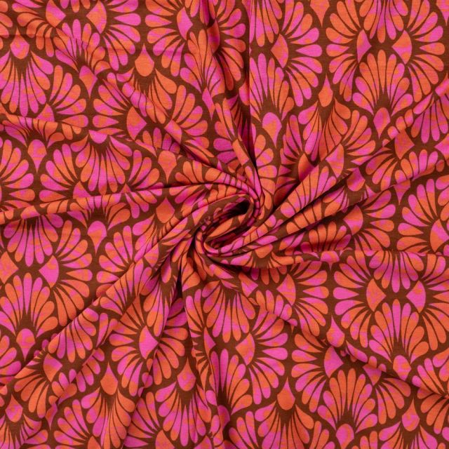 Tissu Jersey Viscose Paloma Art Déco sur fond Marron