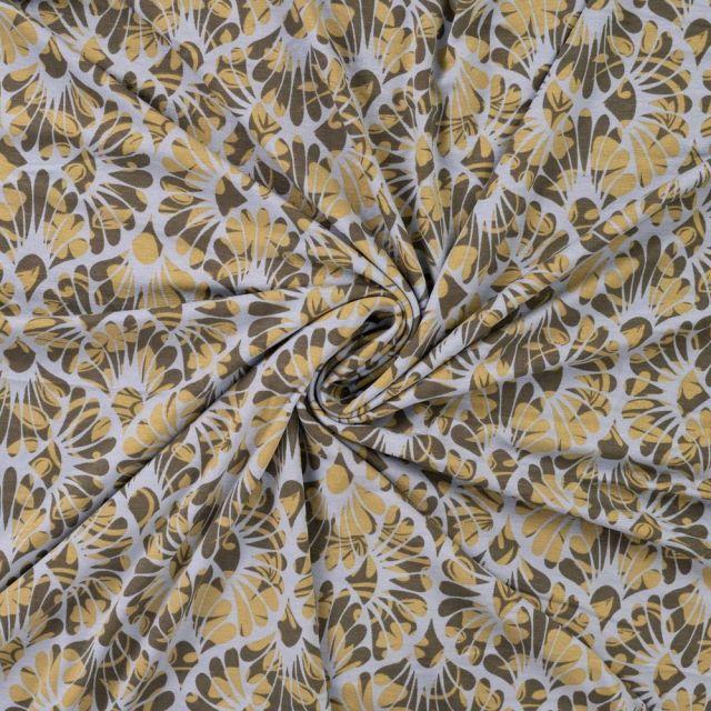 Tissu Jersey Viscose Paloma Art Déco sur fond Gris perle
