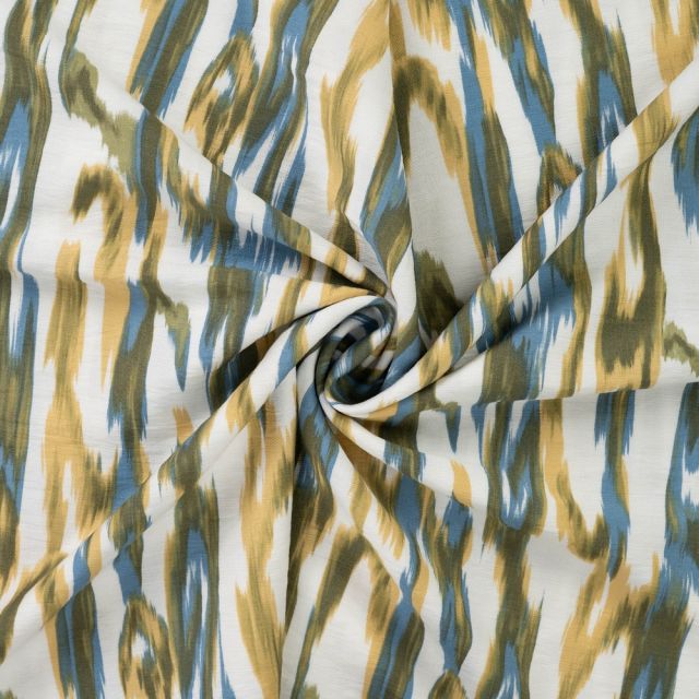 Tissu Viscose texturé Ikat sur fond Ivoire
