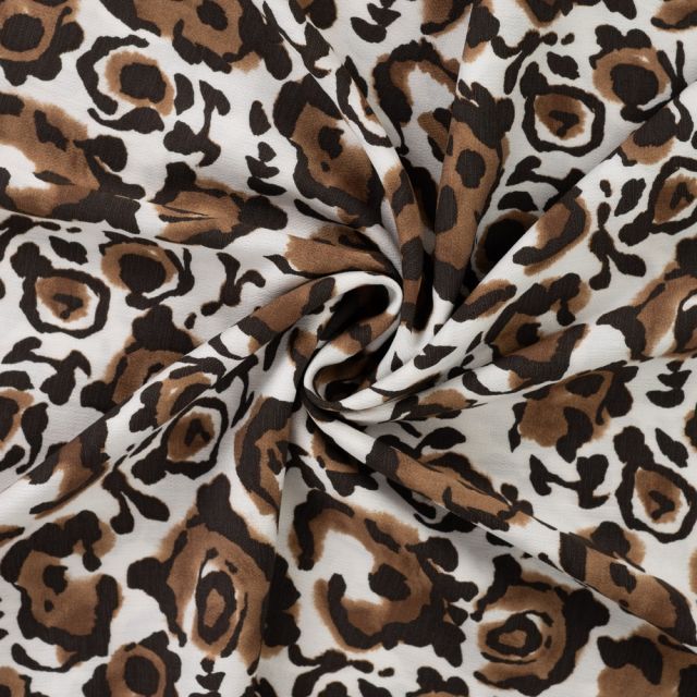 Tissu Viscose texturé Léopard sauvage sur fond Ivoire