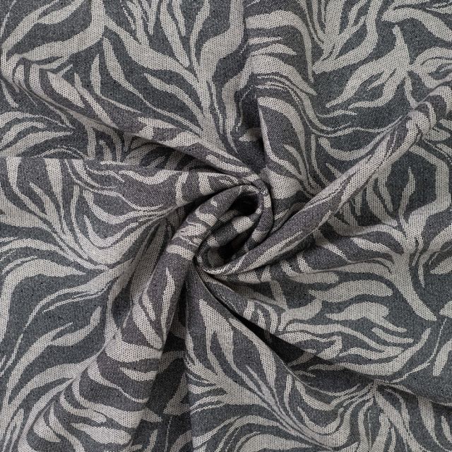 Tissu Viscose texturé Feuillage Organique sur fond Gris ardoise