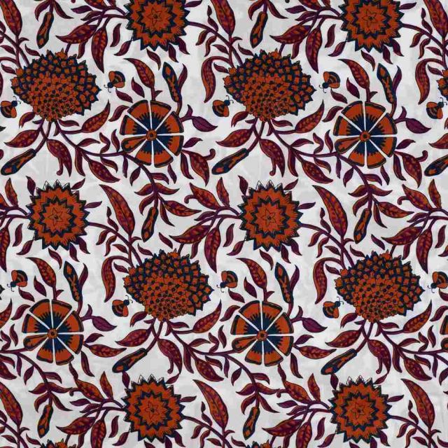 Tissu Voile de Coton Joy fleurs Rouge sur fond Blanc