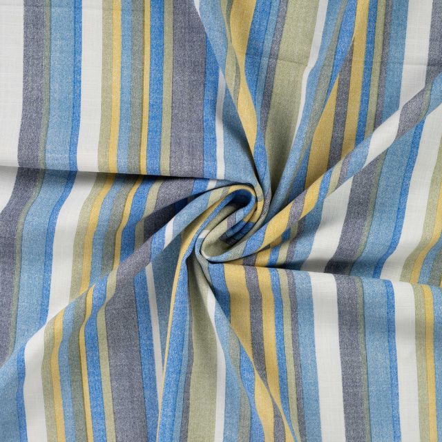 Tissu Viscose extensible Rayures verticales sur fond Bleu pastel