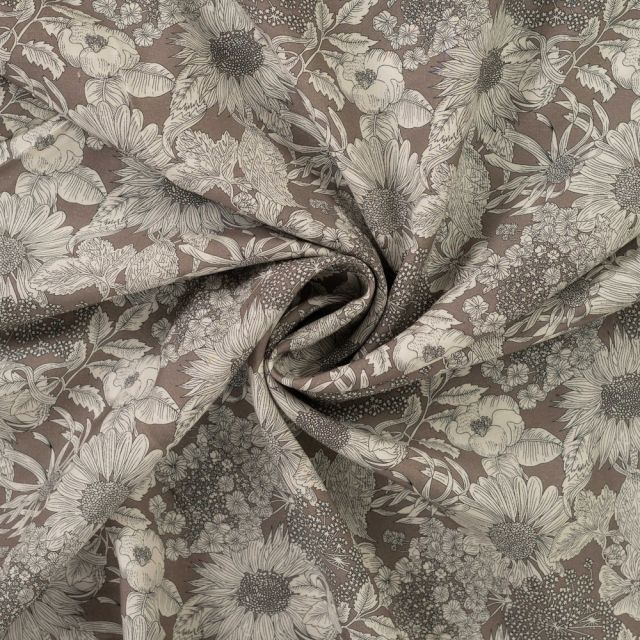 Tissu Tencel Camille Jardin sauvage sur fond Taupe
