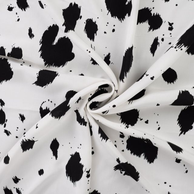 Tissu Viscose imprimé Taches noires éclatées sur fond Blanc
