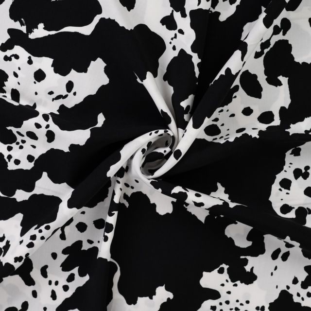 Tissu Viscose imprimé Taches noires sur fond Blanc