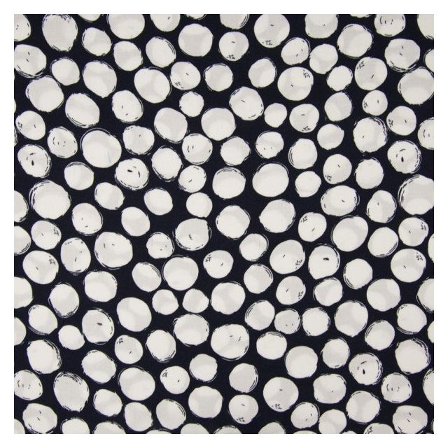 Tissu Viscose imprimé  Pois blancs déstructurés sur fond Bleu marine - Par 10 cm