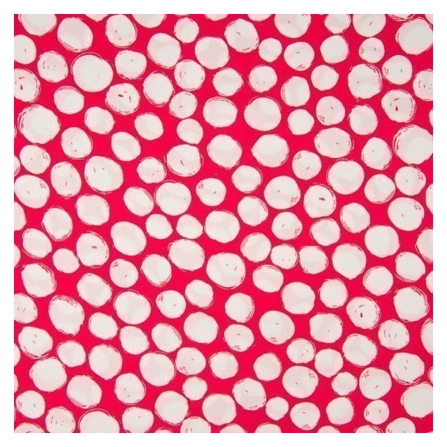 Tissu Viscose imprimé  Pois blancs déstructurés sur fond Rouge - Par 10 cm