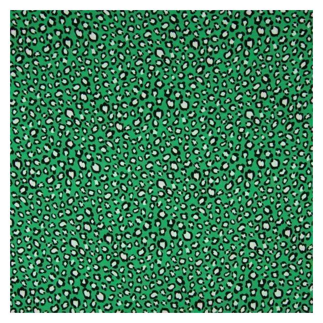 Tissu Viscose imprimé  Taches léopard noires et blanches sur fond Vert gazon - Par 10 cm