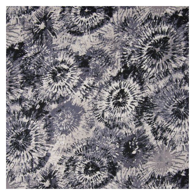 Tissu Viscose Imprimé toucher crêpe Feu d'artifice noir sur fond Gris - Par 10 cm