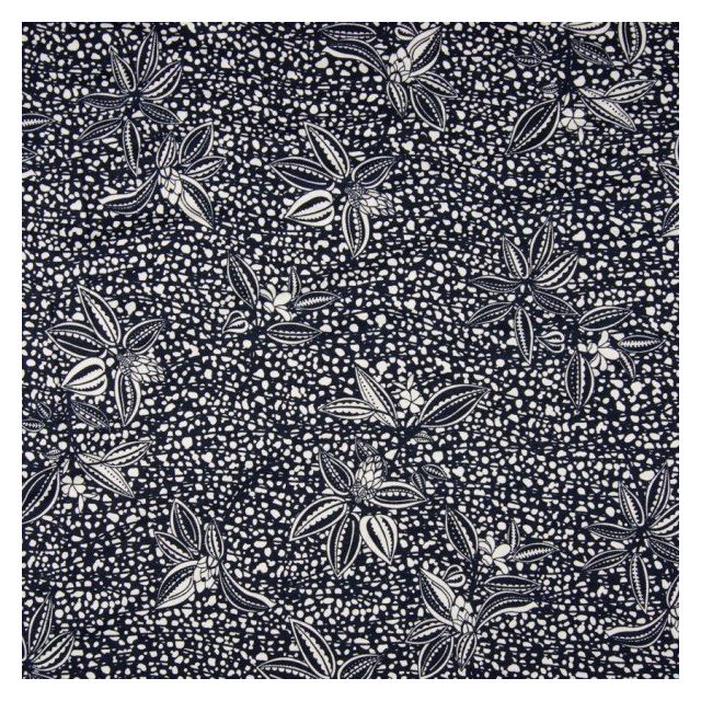 Tissu Jersey Viscose imprimé  Pois rayures et fleurs sur fond Bleu marine - Par 10 cm