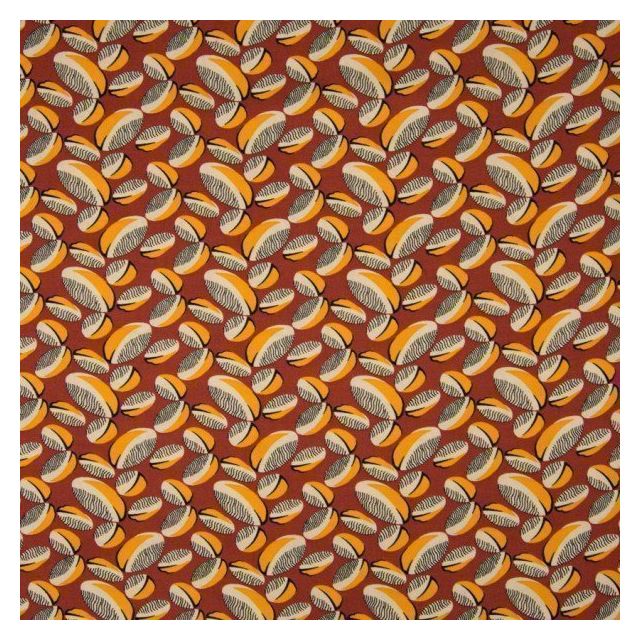 Tissu Viscose Fèves de cacao sur fond Terracotta - Par 10 cm