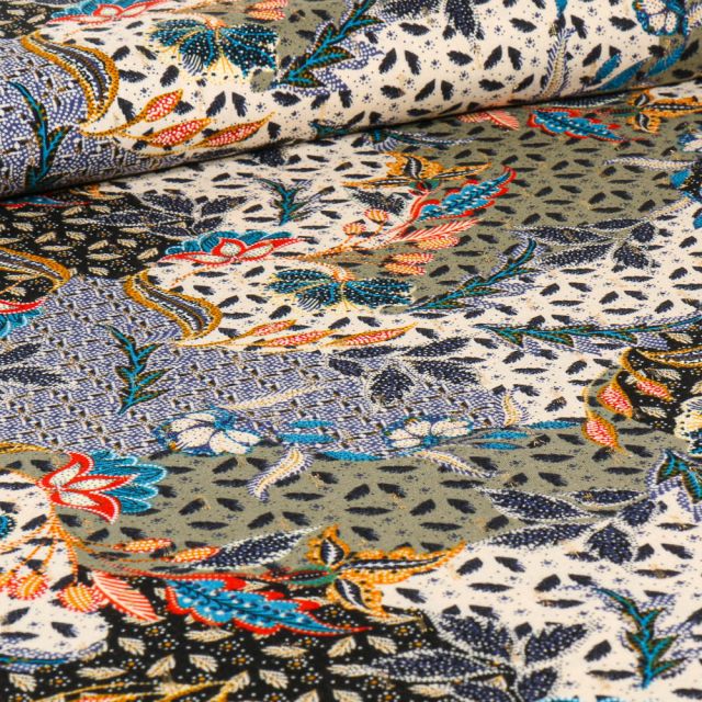 Tissu Viscose lurex Chally Ryz sur fond Ecru