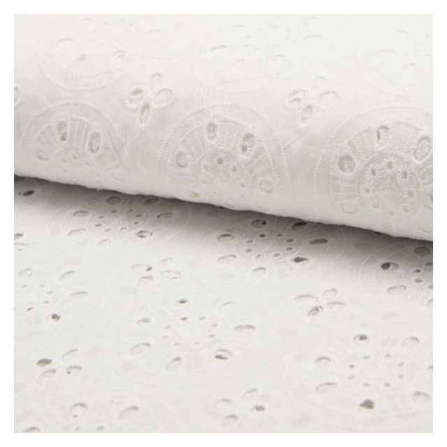Tissu Broderie anglaise Deluxe n°250 sur fond Blanc - Par 10 cm
