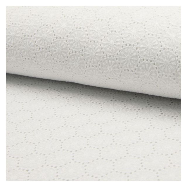 Tissu Broderie anglaise Deluxe n°450 sur fond Blanc - Par 10 cm