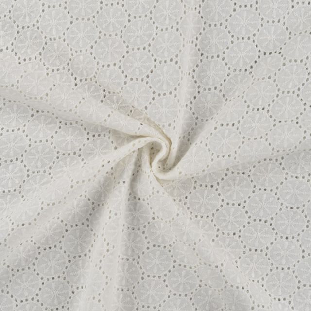 Tissu Popeline de Coton Broderie Anglaise Cercles sur fond Blanc cassé