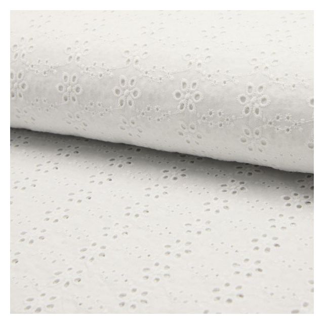 Coupon Tissu Broderie anglaise Deluxe n°750 sur fond Blanc - Coupon de 140 cm
