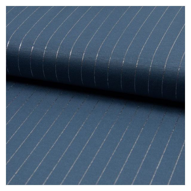 Tissu Polyviscose extensible rayures lurex Bleu denim - Par 10 cm