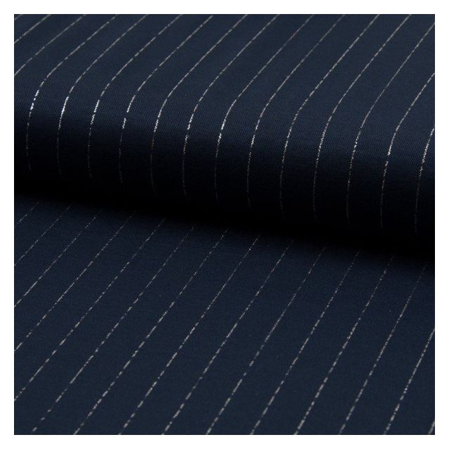 Tissu Polyviscose extensible rayures lurex Bleu marine - Par 10 cm