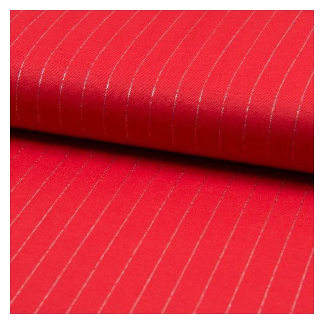 Tissu Polyviscose extensible rayures lurex Rouge - Par 10 cm