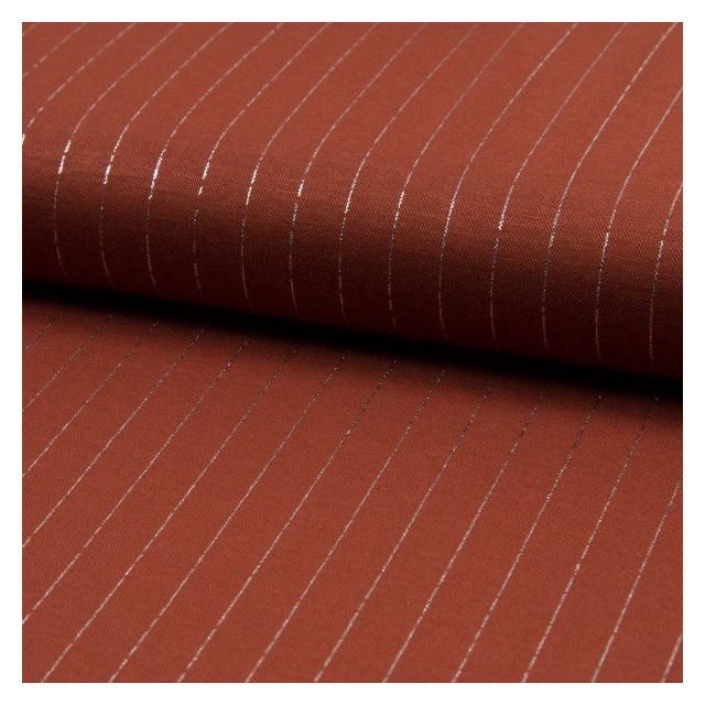 Tissu Polyviscose extensible rayures lurex Terracotta - Par 10 cm